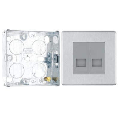 BG Screwless Brushed Steel Double Master Telephone Socket FBSBTM2 with 25mm Steel Back Box by British General (BG-FBSBTM2+HGS02)