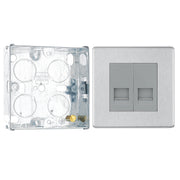 BG Screwless Brushed Steel Double Master Telephone Socket FBSBTM2 with 25mm Steel Back Box by British General (BG-FBSBTM2+HGS02)