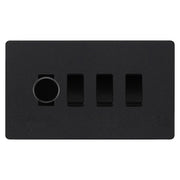 BG Evolve Matt Black 4 Gang Light Switch 1x Trailing Edge LED Dimmer 3x 2 Way Custom Switch by British General (Evolve-MB-CUSTOM-4GANG-1xDIMMER-3x-2WAY)