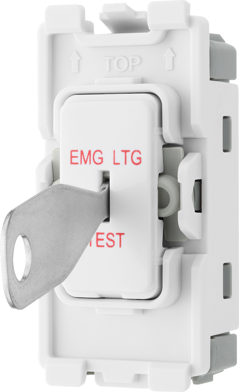 BG RPCDW12EL Evolve Grid White 20A 20AX 2 Way 1 Pole EMG LTG TEST Secret Key Switch Module