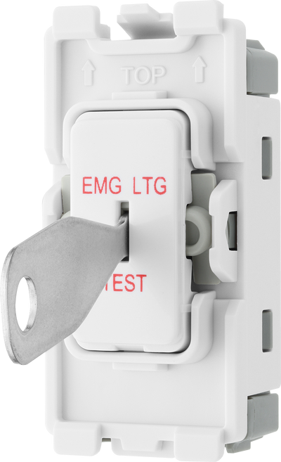 BG RPCDW12EL Evolve Grid White 20A 20AX 2 Way 1 Pole EMG LTG TEST Secret Key Switch Module