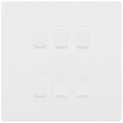 BG Evolve Pearlescent White 6 Gang Switch 4x Trailing Edge LED Dimmer 2x Intermediate Custom Grid by British General (BG-Evolve-CL-6G-CUSTOM-4x-Dimmer-2x-INT)