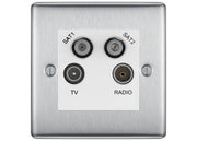 BG Nexus Brushed Steel TV/FM/2x SAT Quadplex Socket – White Insert by British General (BG-NBSTVFMSAT2W)