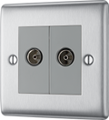 BG NBS66 Nexus Diplex Tv/fm, 2 Gang Brushed Steel Satellite Socket Outlets