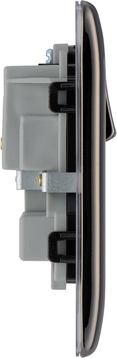 NBN22B Side - This black nickel finish 13A double switched socket from British General has a sleek and slim profile with softly rounded edges and no visible plastic around the switches to add a touch of luxury to your decor.