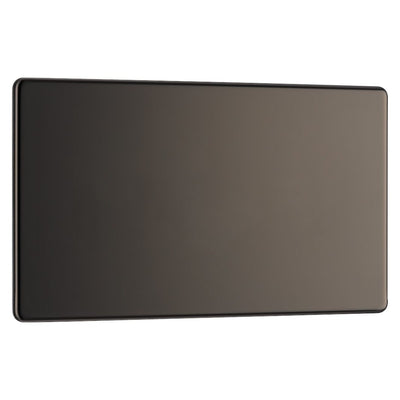BG Screwless Black Nickel Double Blank Plate FBN95 with 25mm Steel Back Box