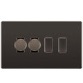 BG Black Nickel Screwless Flat Plate 4 Gang Light Switch 2x Trailing Edge LED Dimmer 2x 2 Way Custom Switch