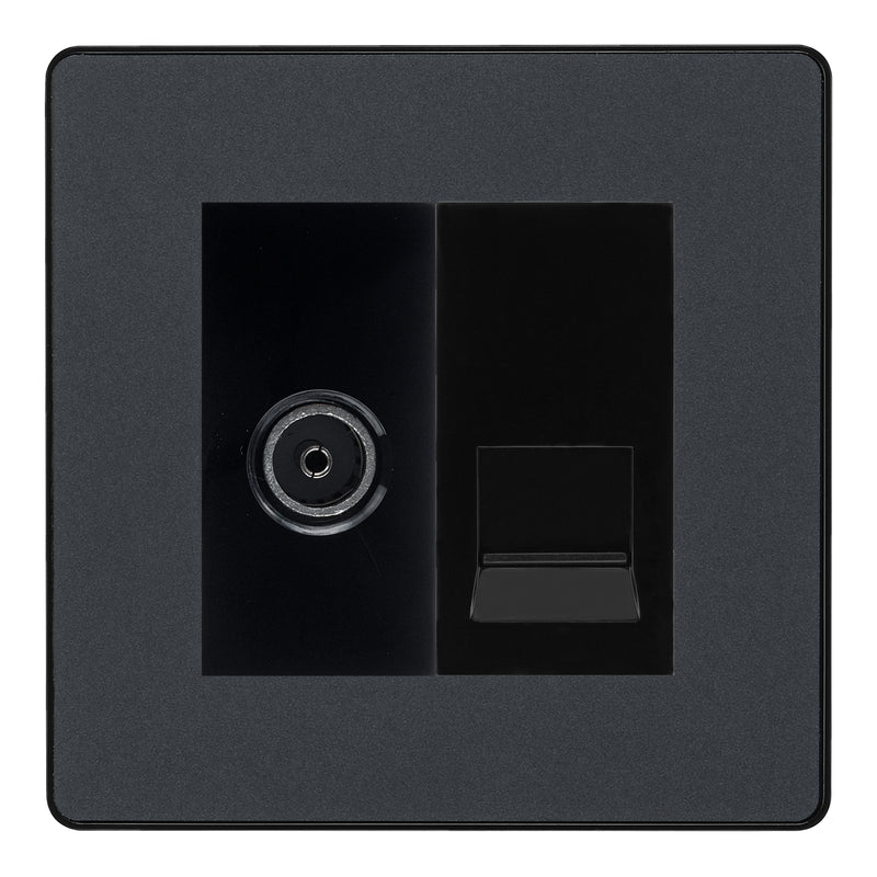 BG Evolve Matt Grey TV Aerial & Master Telephone Socket — Black Insert