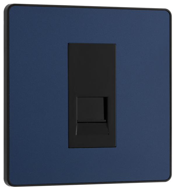 PCDDBBTS1B Front - This Evolve Matt Blue Secondary telephone socket from British General uses a screw terminal connection, and should be used for an additional telephone point which feeds from the master telephone socket.