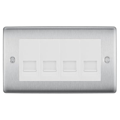 BG Nexus Brushed Steel 4 Gang RJ11 Telephone Socket Euro Module - White Insert by British General (BG-NBSRJ114W)