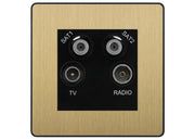 BG Evolve Satin Brass TV/FM/2x SAT Quadplex Socket – Black Insert by British General (BG-PCDSBTVFMSAT2B)