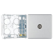 BG Screwless Brushed Steel Single Co-Axial Socket FBS60 with 35mm Steel Back Box