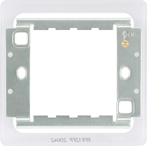 RFR12FP Front - The Grid modular range from British General allows you to build your own module configuration with a variety of combinations and finishes. This universal frame is suitable for installation of Grid screwless flatplates that fit 1 or 2 Grid modules. This frame has a fixed integrated plastic gasket to protect metal edges …