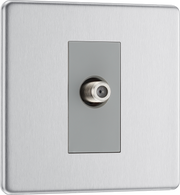 BG FBS64 Flatplate Screwless Satellite Socket, 1 Gang Brushed Steel Grey Insert by British General (BG-FBS64-Shopify-SA_1)