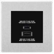 BG Evolve Brushed Steel 45W USB Wall Socket Euro Module USB-A & C - Black Insert by British General (BG-PCDBSEMS2W+EMUSBAC45B)