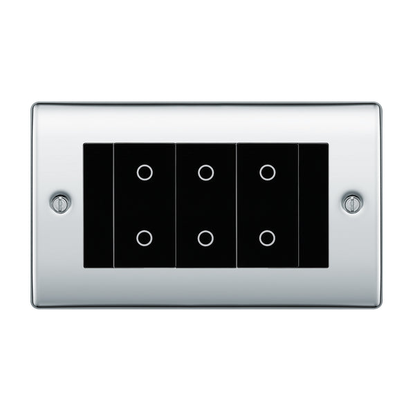 BG Nexus Polished Chrome Triple Master Touch Dimmer Switch Black Inserts