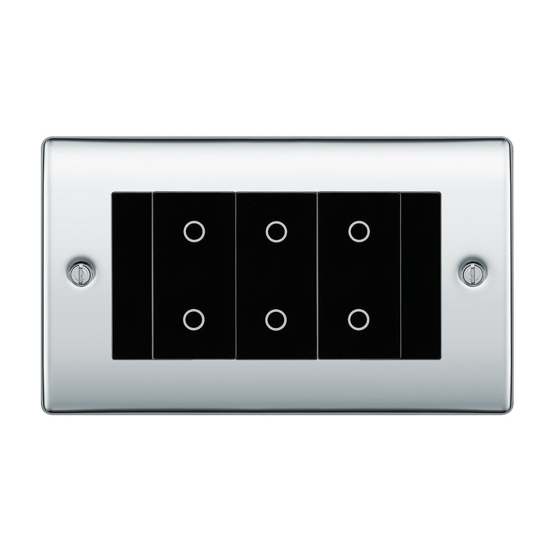 BG Nexus Polished Chrome Triple Master Touch Dimmer Switch Black Inserts