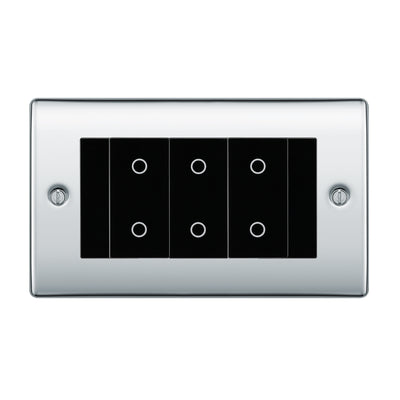 BG Nexus Polished Chrome Triple Master Touch Dimmer Switch Black Inserts by British General (BG-EMTDMB+NPCEMR4)