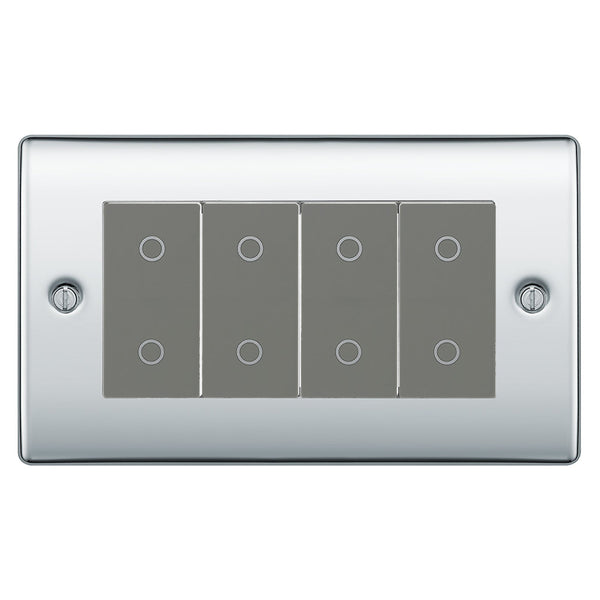 BG Nexus Polished Chrome Quad Secondary Touch Dimmer Switch Grey Inserts NPCTDS4G