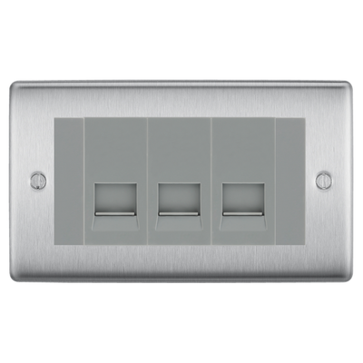 BG Nexus Brushed Steel 3 Gang Secondary Telephone Socket, Screw Terminal - Grey Insert by British General (BG-NBS3GEMBTSSG)