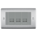 BG Nexus Brushed Steel 3 Gang Secondary Telephone Socket, Screw Terminal - Grey Insert