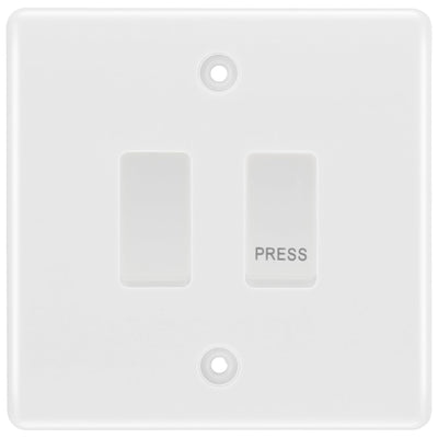 BG Nexus White 2-Gang Grid Switch Kit – 20A 2-Way & Retractive PRESS Module by British General (BG-Nexus-WM-2G-1x2Way-1xPress)