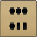 BG Evolve Satin Brass 6 Gang Switch 4x Trailing Edge LED Dimmer, 1x Intermediate, 1x 2-Way Switch