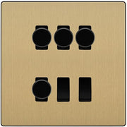 BG Evolve Satin Brass 6 Gang Switch 4x Trailing Edge LED Dimmer, 1x Intermediate, 1x 2-Way Switch by British General (BG-Evolve-SB-6G-4x-Dimmer-1x-INT-1x-2Way)