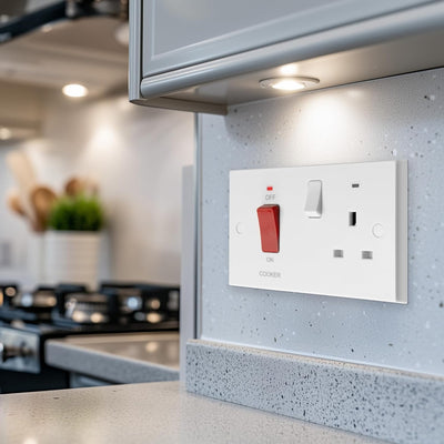 BG 970 Moulded Square Edge | White | 45A Switch 13A Switched Socket Neon Cooker Control Unit by British General (BG-970)