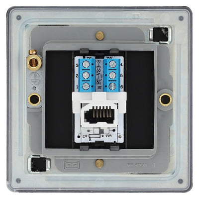 BG Screwless Matt Black Single Secondary Telephone Socket FFBBTS1 with 25mm Steel Back Box