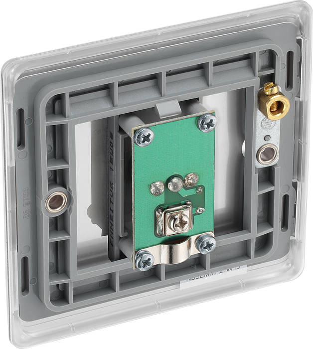 NBS62 Back - This single isolated coaxial socket from British General can be used for TV or FM aerial connections. An isolated aerial connection is ideal for use where a communal dish or aerial is used such as in a block of flats.