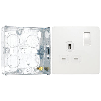 BG Evolve Pearlescent White 13A Single Socket PCDCL21W with 25mm Steel Back Box