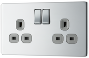 BG FPC22G Nexus Screwless Flat-Plate Double Switched Plug Socket Polished Chrome Grey Inserts, 13A by British General (BG-FPC22G-Shopify-SA_1)
