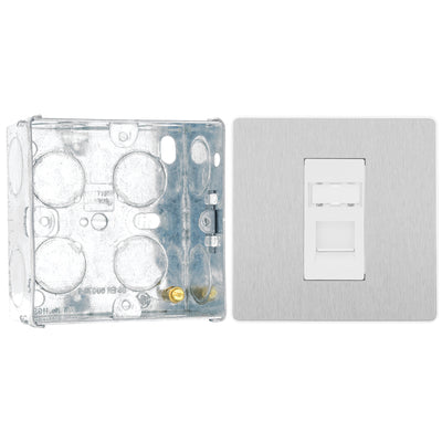 BG Evolve Brushed Steel RJ45 Cat6 Single Data Outlet PCDBSRJ451W with 35mm Steel Back Box