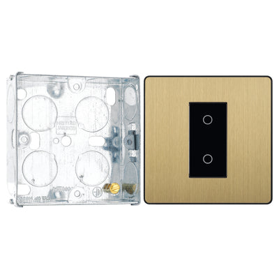 BG Evolve Satin Brass Single Secondary Touch Dimmer Switch PCDSBTDS1B with 25mm Steel Back Box