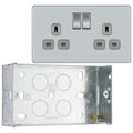 BG Screwless Polished Chrome 13A Double Switched Socket FPC22G with 35mm Steel Back Box