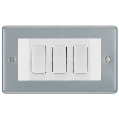 BG Metal Clad 3 Gang Light Switch 2x Intermediate and 1x 2 Way - White Insert