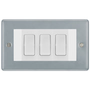 BG Metal Clad 3 Gang Light Switch 2x Intermediate and 1x 2 Way - White Insert