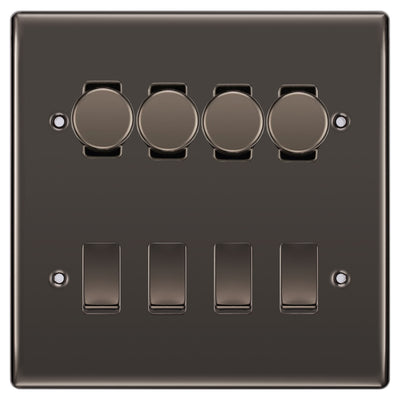 BG Nexus Black Nickel 8 Gang Switch 4x Trailing Edge LED Dimmer 4x Intermediate Custom Grid Switch