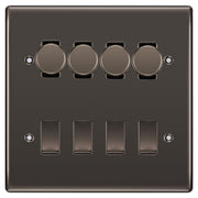 BG Nexus Black Nickel 8 Gang Switch 4x Trailing Edge LED Dimmer 4x Intermediate Custom Grid Switch by British General (BG-Nexus-BN-8G-CUSTOM-4x-Dimmer-4x-INT)