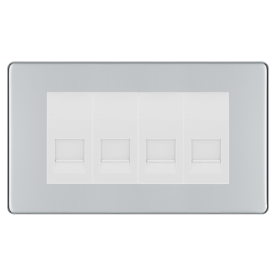 BG Screwless Polished Chrome 4 Gang Secondary Telephone Socket, Screw Terminal - White Insert