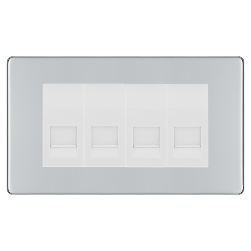BG Screwless Polished Chrome 4 Gang Secondary Telephone Socket, Screw Terminal - White Insert