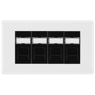BG White Moulded 4 Gang RJ45 Cat6 Data Socket Outlet Black Inserts by British General (BG-NWMRJ454B)