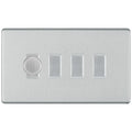 BG Brushed Steel Screwless Flat Plate 4 Gang Light Switch 1x Trailing Edge LED Dimmer 3x 2 Way Custom Switch