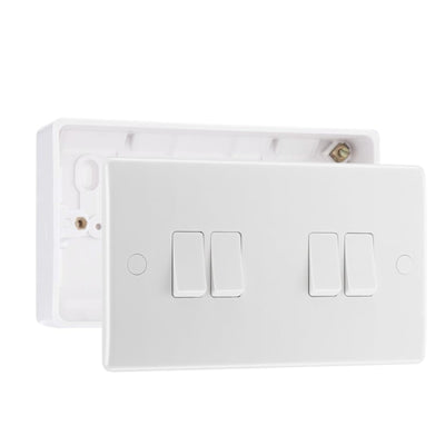 BG Nexus Quad Light Switch 4 Gang 10AX White & 32mm Pattress Back Box by British General (BG-844+892)