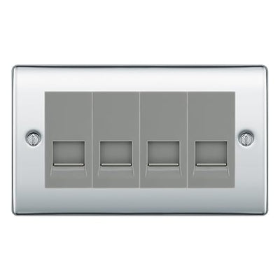 BG Nexus Polished Chrome 4 Gang RJ11 Telephone Socket Euro Module - Grey Insert by British General (BG-NPCRJ114G)