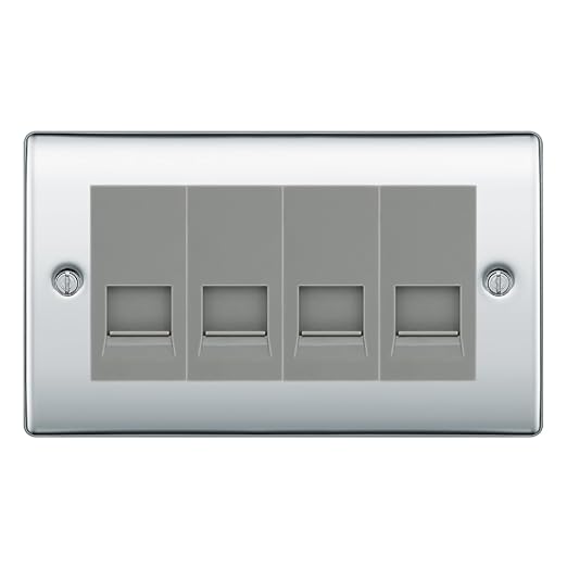 BG Nexus Polished Chrome 4 Gang RJ11 Telephone Socket Euro Module - Grey Insert