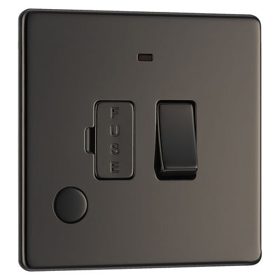 BG Screwless Black Nickel 13A Switched Spur + Neon + Cable Outlet FBN53 with 25mm Steel Back Box