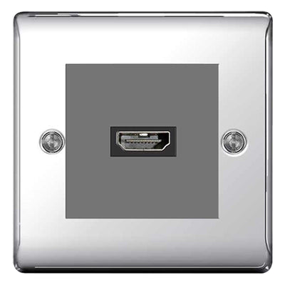 BG Nexus Polished Chrome HDMI Socket Grey insert by British General (BG-EMHDMIG+NPCEMS2-1)