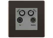 BG Screwless Black Nickel TV/FM/2x SAT Quadplex Socket – Grey Insert by British General (BG-FBNTVFMSAT2G)